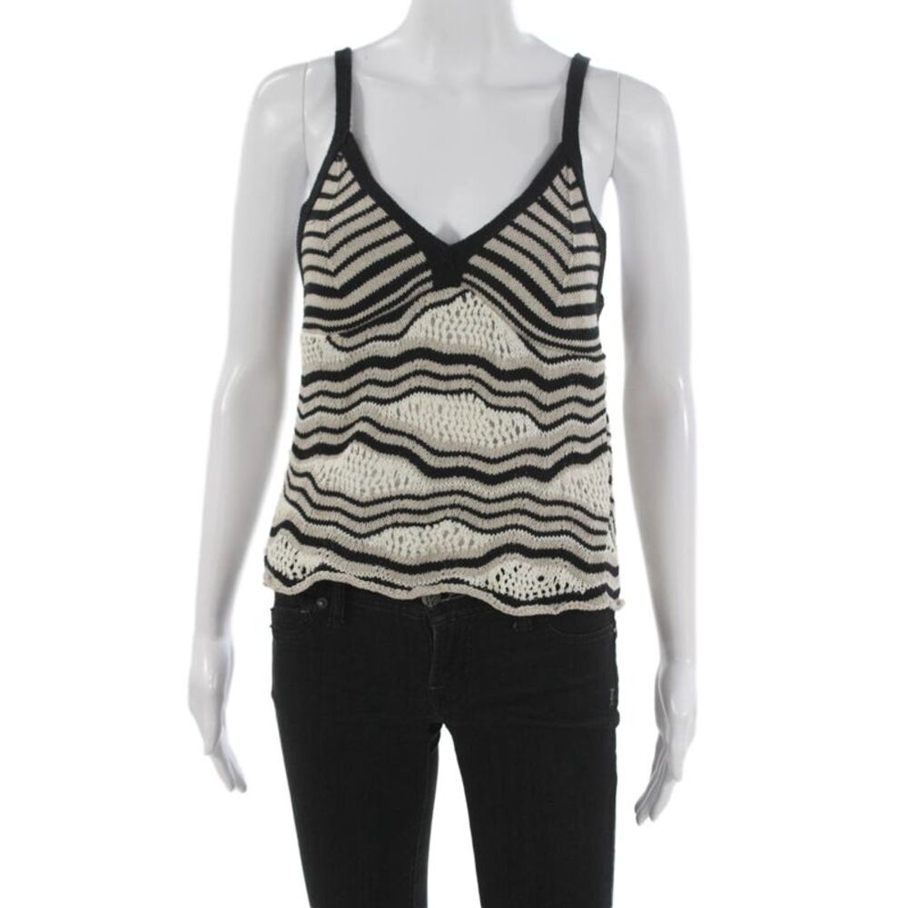 Aldo Martins Women Camisole Black Cotton Striped V-Neck Sleeveless Size M